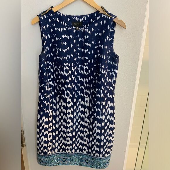 Ab Studio Sleeveles Sheath Dress Womens Size 8 Blue Knit Banded Hem Knee Length - Picture 1 of 9